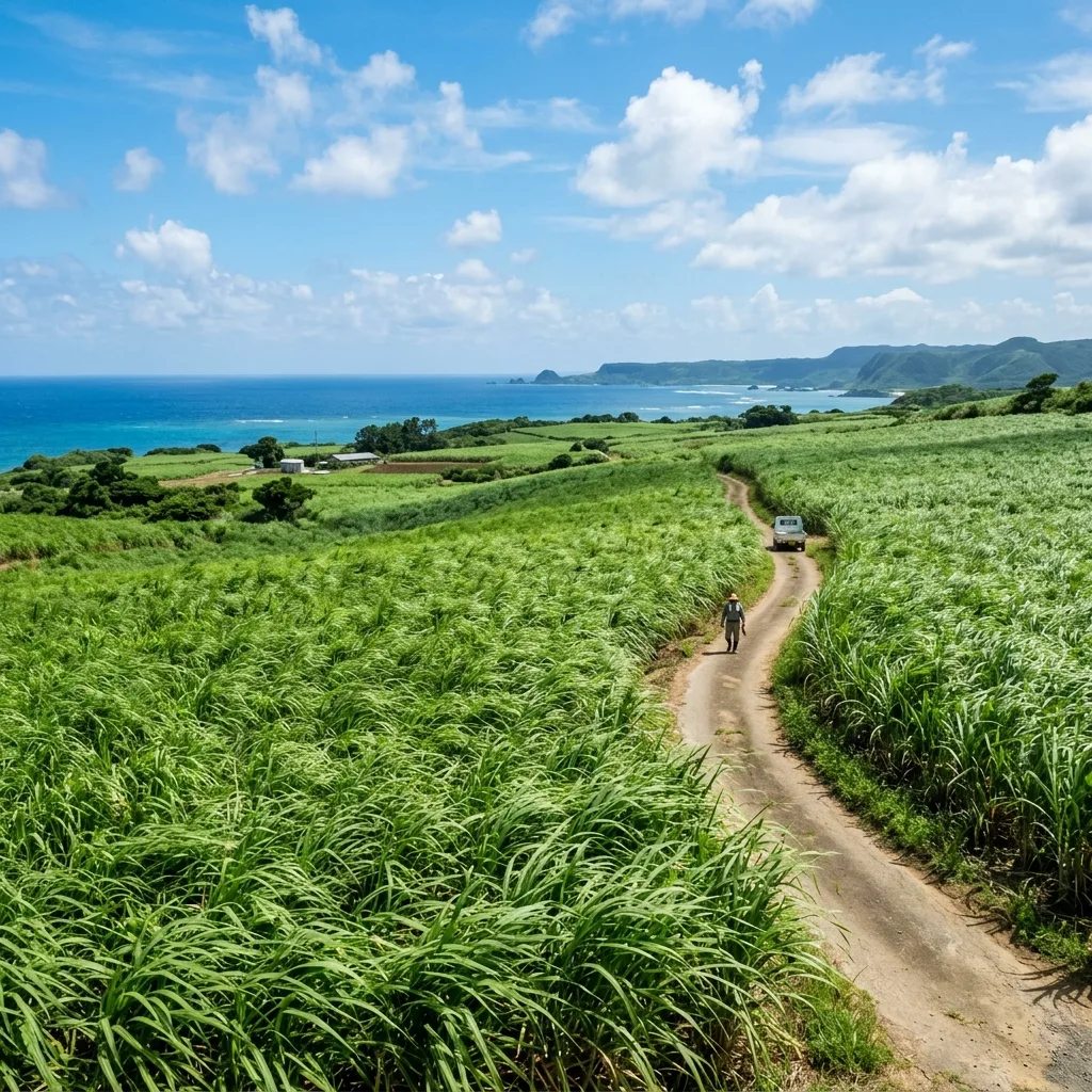 喜界島の美しい空とサトウキビ畑